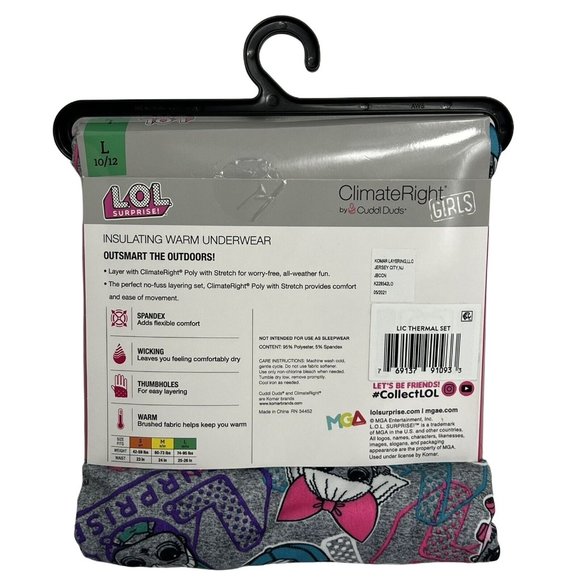 Climate Right Cuddle Duds LOL Surprise Insulating Warm Underwear Large 10/12 New - Picture 2 of 12